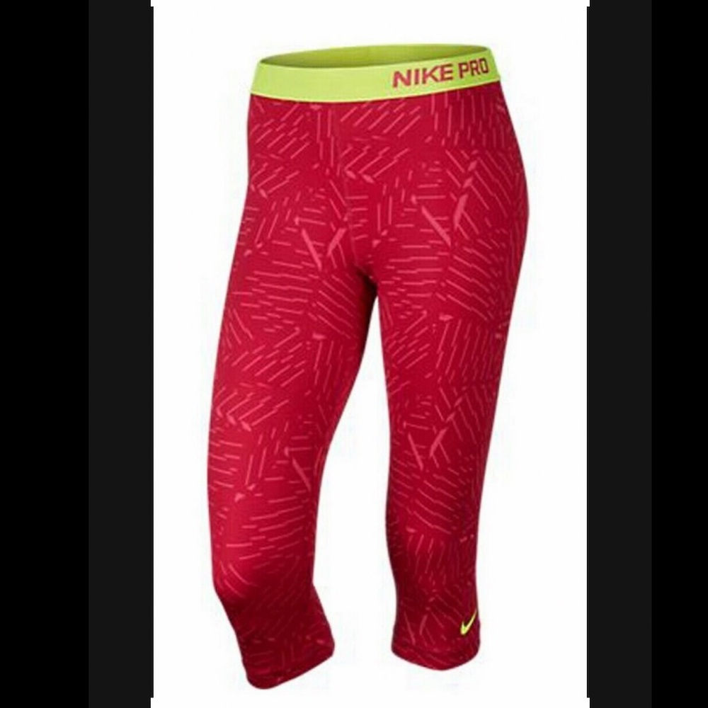 Nike Pro Women's Classic Bash Hot Pink/Dark Fireberry/Volt capri yoga leggings S